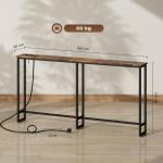 Mesa de Consola Estreita Consola com Estação de Carga Estrutura de Aço Estilo Industrial para 160x20x80 cm Marrom Rústico