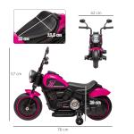 Motocicleta Elétrica para Crianças de 18 - 36 Meses com Bateria 6V Farol e Rodas Auxiliares Removíveis 76x42x57 cm Rosa