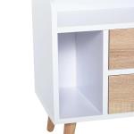Mesa de Cabeceira com 2 Gavetas Grandes 1 Prateleira Aberta e Pés Elevados Estilo Nórdico 43x30x49 cm Branco e Madeira