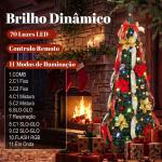 Árvore de Natal Desdobrável 150 cm com 70 Luzes LED, 11 Modos, Comando à Distância e Decoração Incluída, Verde