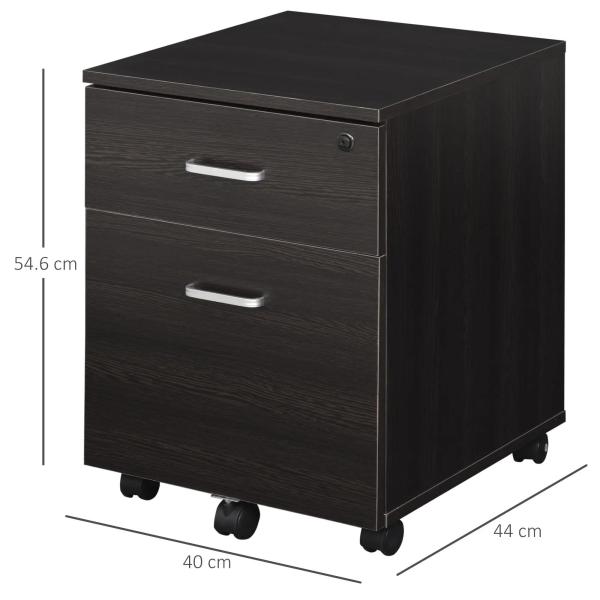 Bloco de Gavetas para Escritório Móvel de Arquivos com 5 Rodas Fechadura para Escritório Secretária 40x45x55,6cm Wengué