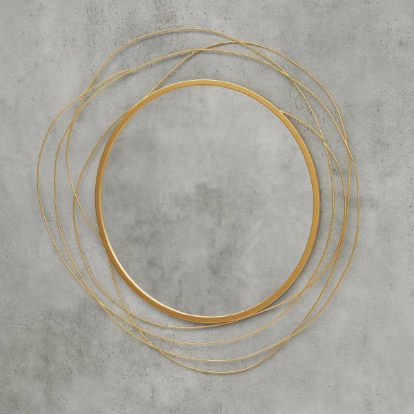 Espelho Decorativo de Parede Adorno de Parede Metálico Ø65 cm com Ganchos para Sala de Estar Quarto Corredor Dourado