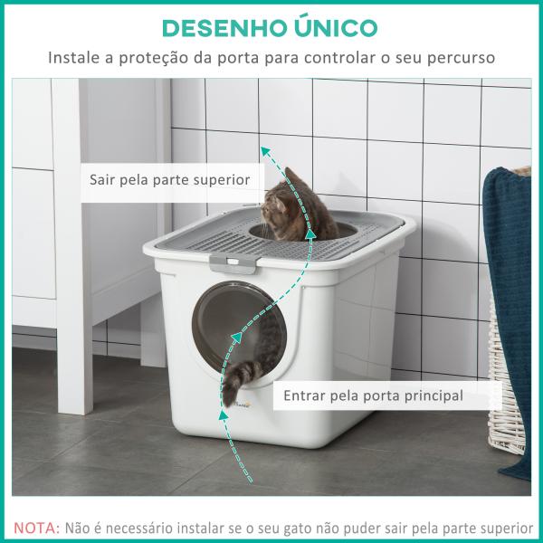 Caixa de Areia para Gatos com Pá Sanita para Animais de Estimação com 2 Portas 44x55x39 cm Branco e Cinza