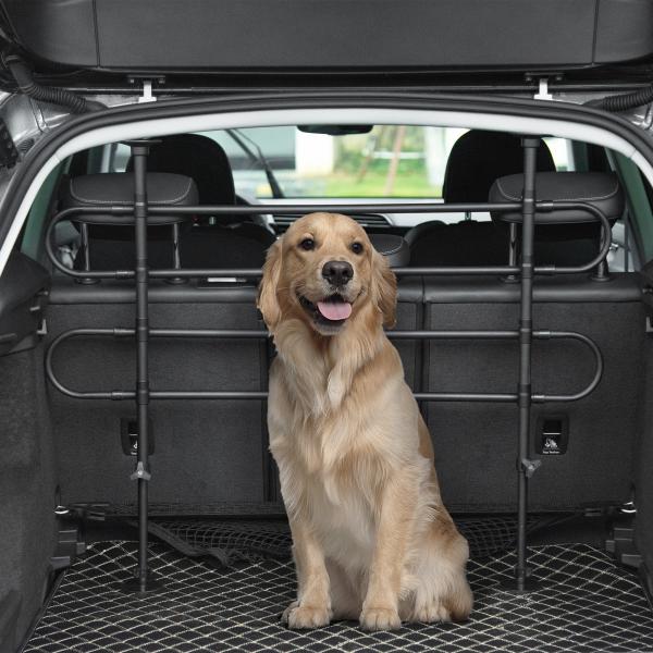 Grade de Segurança de Carro para Cães Ajustável em Largura e Altura 87 - 135x60x105cm Grade Separadora para Porta Malas de Carro Universal Metal Preto