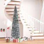 Árvore de Natal Estreita 270 cm com Efeito Neve, 1014 Ramos e Suporte Metálico, Verde e Branco