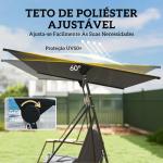 Baloiço de Jardim de 3 Lugares com Teto Ajustável UPF50+ 2 Bandejas Almofadas e Estrutura em Metal 222x131x175 cm Cinza