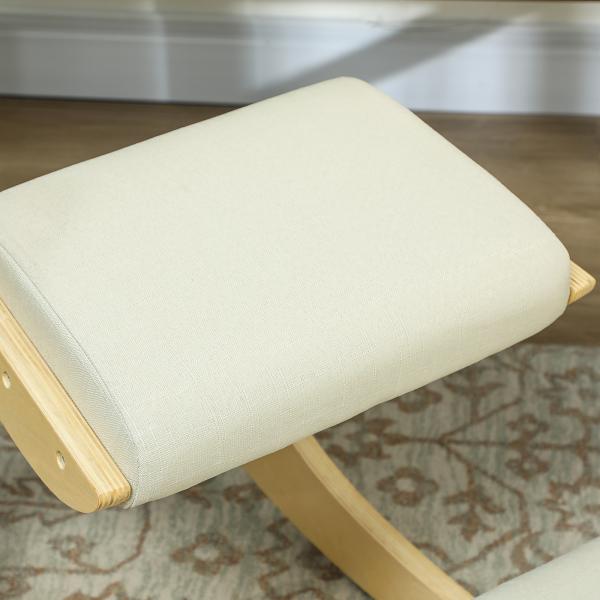Cadeira Ergonómica de Joelhos com Almofadas Acolchoadas Estrutura de Madeira para Melhor Postura Escritório 55x85x55 cm Creme