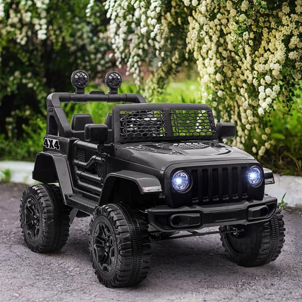 Carro Elétrico para Crianças com Bateria de 12V 2 Motores Controlo Remoto 2,4G Faróis Buzina Velocidade Ajustável 100x65x72 cm Preto