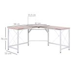 Secretária em Forma de L Secretária para Escritório com Estrutura de Metal Secretária de Canto 150x150x76 cm Branco e Madeira