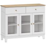 Aparador Branco 3 Portas de Vidro Aparador Sala de Estar Moderno com 2 Gavetas e Prateleiras Ajustáveis 100x35x80,3 cm