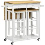 Conjunto de Mesa Alta de Bar e 2 Bancos com Rodas Mesa Dobrável de Cozinha com Bancos 86x75,5x83,5 cm Natural