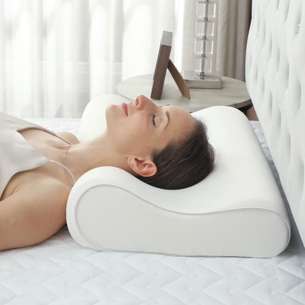 Almofada de Espuma Viscoelástica com Desenho Ergonómico Dupla Altura Capa Removível e Lavável 68,58x35,56x8,9/10,8 cm Creme