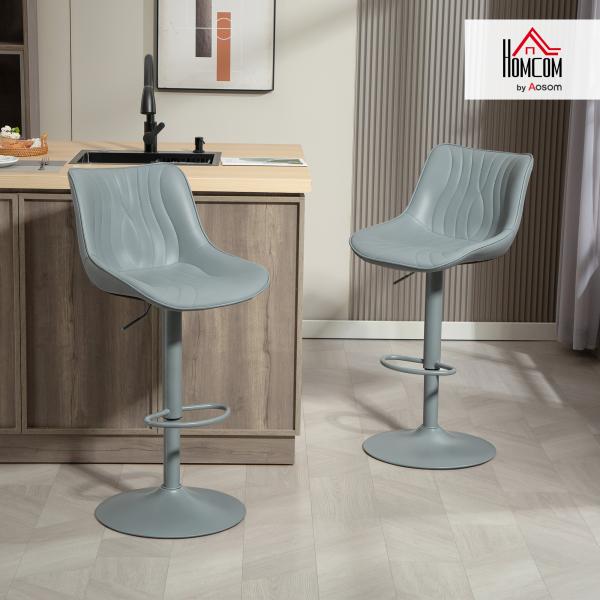 Conjunto de 2 Bancos de Bar Bancos Altos de Cozinha Giratórios com Altura Ajustável e Couro Sintético 47,5x54x92 - 110 cm Cinzento
