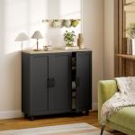 Aparador para Sala de Estar Móvel Buffet com 3 Portas e Prateleiras Ajustáveis 90x30x90 cm Preto e Madeira