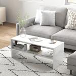 Mesa de Centro Mesa Auxiliar com Compartimento Aberto Mesa de Café para Sala de Estar 100x40x41,5 cm Branco Brilhante
