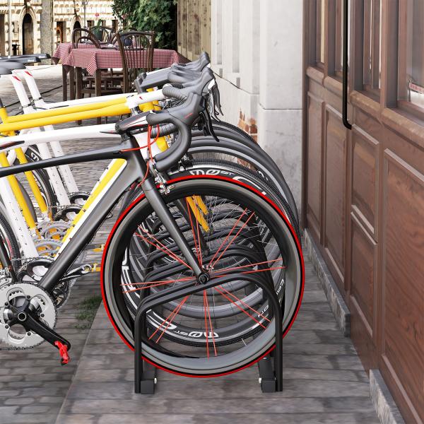 Estacionamento para 6 Bicicletas Suporte de Aço para Estacionar Bicicletas no Chão para Interior e Exterior 179x33x27 cm Preto
