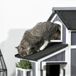 Casa para Gatos de Madeira com Suporte para Flores de 2 Níveis e Teto Asfáltico 96x65x85,5 cm Cinza