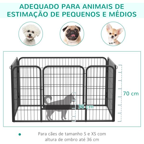 Parque para Animais de Estimação Retangular Gaiola para Cães 4 Paineis de Metal com Porta e Dupla Fechadura Cerca de Treinamento 129x84x70cm Preto
