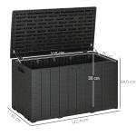 Baú de Armazenamento Exterior 366L com Parede Dupla Rodas Alças para Varanda Pátio Carga 100 kg 122,4x62x64,5 cm Preto