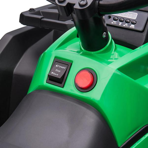 Quadriciclo Elétrico 12V para Crianças de 3 - 5 Anos com Farol Música Pneus de Suspensão Botões Avance e Retrocesso Veículo Elétrico a Bateria 100x65x73cm Verde
