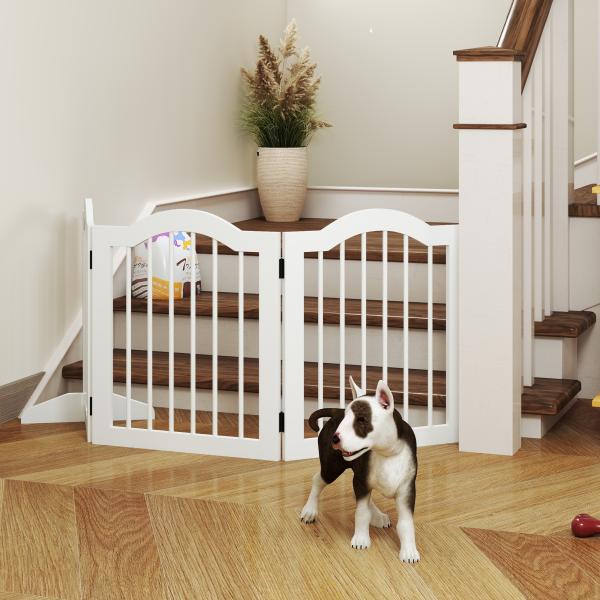 Barreira de Segurança Dobrável para Cães Pequenos Barreira de Proteção para Animais de Estimação com 3 Painéis e 2 Suportes para Portas Escadas Corredores 154,5x29,5x61 Branco