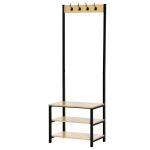 Móvel Cabide de Entrada de Metal com 3 Prateleiras e 4 Ganchos 60x40x175 cm Preto e Madeira