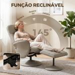 Cadeira Relax Reclinável com Otomana Encosto Alto Giratória 360° Apoios de Braços Bege Cinzento