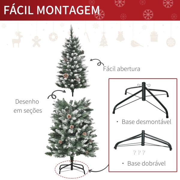 Árvore de Natal Artificial Ø69x150cm com 464 Ramas e 28 Pinhas Folhas de PVC Base Dobrável e Suporte Metálico Decoração de Natal para Interiores Verde