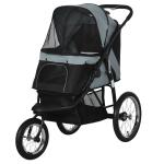 Carrinho para Cães Dobrável para Cães Médios e Pequenos com Cesta de Armazenamento Capota Ajustável 111x58x107 cm Cinza