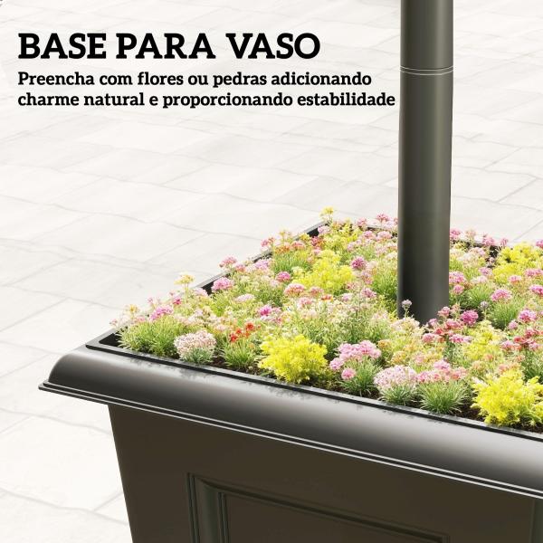 Candeeiro Solar Exterior de Jardim com Vaso Poste de Alumínio IP44 Ligação Automática 33x33x160 cm Preto