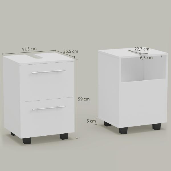 Móvel Sob Lavatório com Gaveta e Armário com Porta Corte em U para Lavatório sem Pedestal 41,5x35,5x59 cm Branco