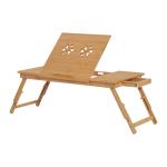 Mesa de Computador Portátil de Bambu Dobrável Reclinável e Altura Ajustável Mesa Auxiliar com1 Gaveta 72x35x22 - 30 cm Madeira