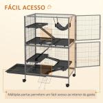 Gaiola para Roedores 80x52x128 cm Casa de 4 Alturas com Rampas Suspensa Rede Bandeja Removível Rodas Cinza Prateado