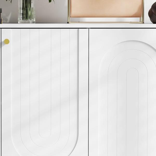 Aparador Moderno para Sala de Estar com Prateleiras Ajustáveis e Pés Dourados Móvel para TV até 65 Polegadas 140,8x35x77,5 cm Branco