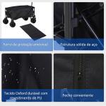 Carrinho de Transporte Dobrável com Rodas Giratórias 360° e Guiador Ajustável 59 - 89 cm para Campismo Praia 108x55x61 - 91 cm Preto