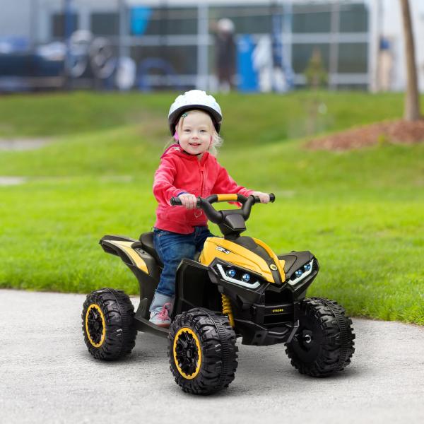 Quadriciclo Elétrico para Crianças de 3 - 5 Anos Veículo Eléctrico a Bateria 12V com 2 Motores 83x53x55,5 cm Amarelo
