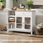 Aparador 2 Portas de Vidro Aparador para Sala Moderno com Gaveta Compartimentos Abertos 100x35x80,3 cm Branco