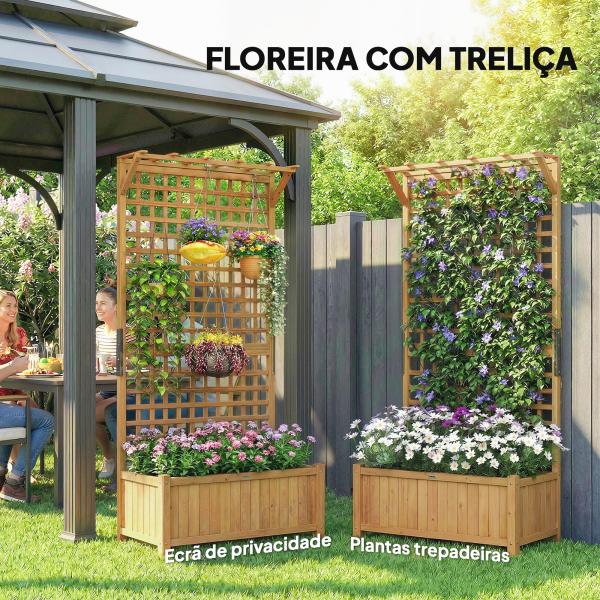 Floreira com Treliça de Madeira Caixa de Plantio com Suporte para Plantas Trepadeiras 90x45x183cm Madeira