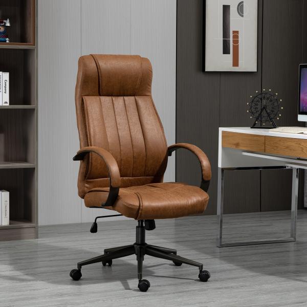 Cadeira de Escritório Ergonômica Giratória com Altura Ajustável Apoio para a Cabeça Apoio para o Braço e Encosto Acolchoado 61,5x52,5x118 - 126 cm Castanho