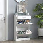 Móvel Sapateira de 2 Portas Sapateira Estreito para 12 Pares de Sapatos com Gaveta Prateleira Aberta e Bancada de Vidro para Corredor Entrada Carga Máx. 50kg 60x24x105,5cm Branco
