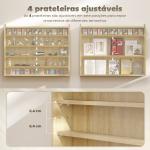 Vitrine de Parede de Madeira com Prateleiras Ajustáveis e 2 Portas Corredeiras de Vidro para Coleções 80x9,5x60 cm Carvalho