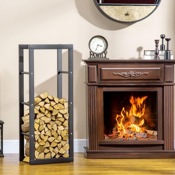 Suporte para Lenha de Metal Porta Lenha Metálico para Interior e Exterior Carga Máxima 100 kg 40x25x100 cm Preto