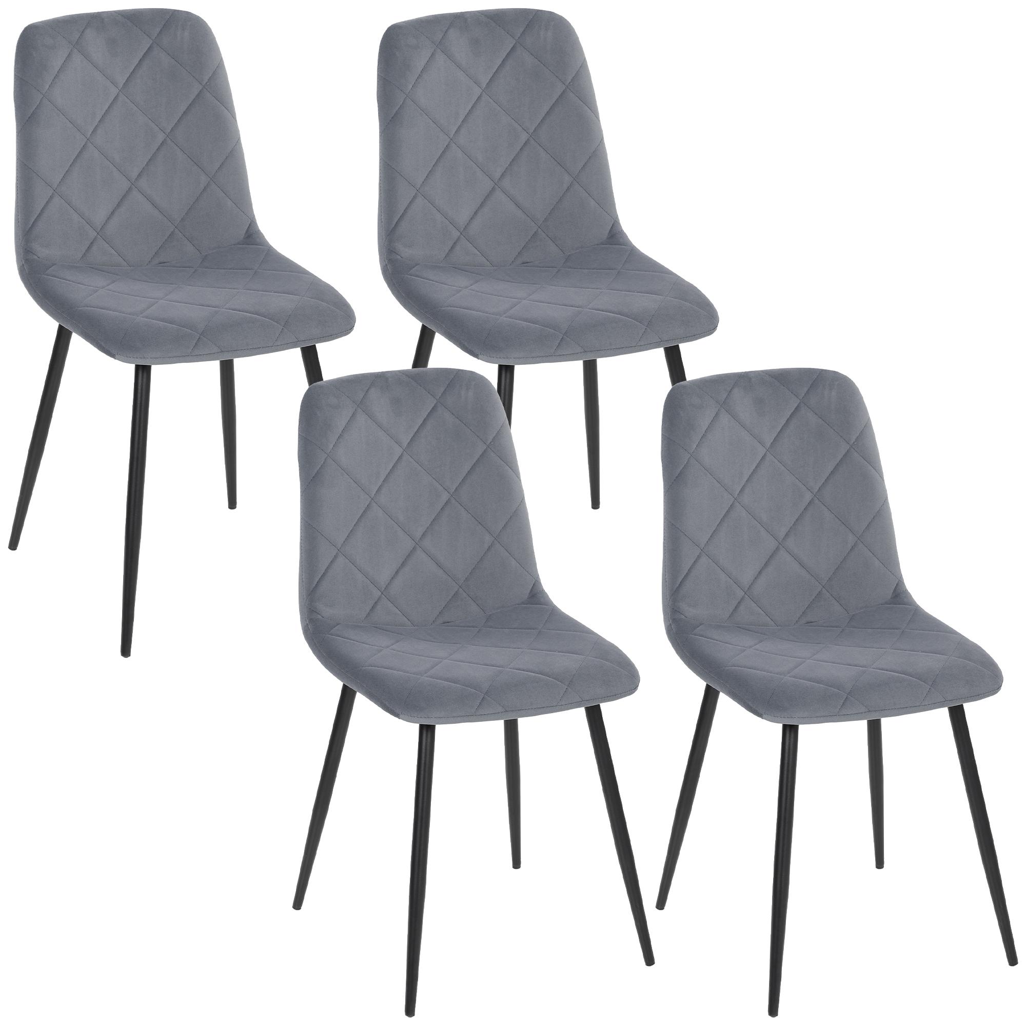 Conjunto de 4 Cadeiras de Jantar Modernas Cadeiras de Cozinha Estofadas em Veludo com Pés de Aço 45x54x87 cm Cinza