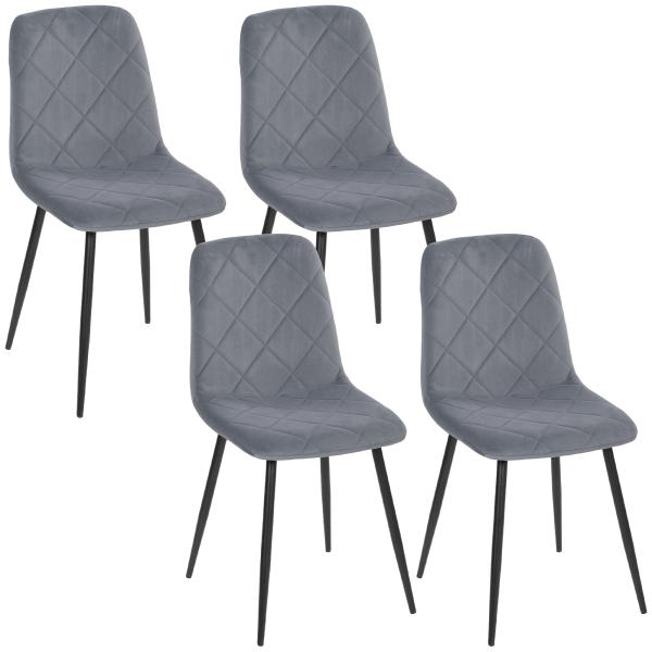 Conjunto de 4 Cadeiras de Jantar Modernas Cadeiras de Cozinha Estofadas em Veludo com Pés de Aço 45x54x87 cm Cinza