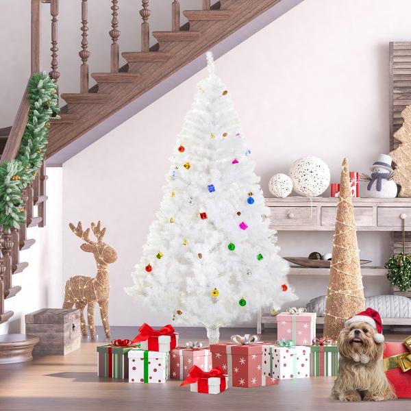 Árvore de Natal Artificial 180cm com 930 Ramos de PVC 48 Decorações Incluidas Decoração de Natal Ø105x180cm Branco