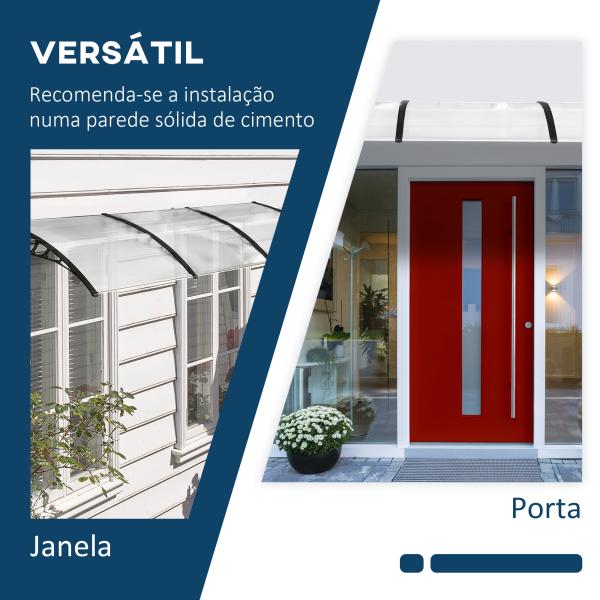 Marquise de proteção solar e chuva para portas e janelas de policarbonato de 5mm 295x90x25 cm Transparente