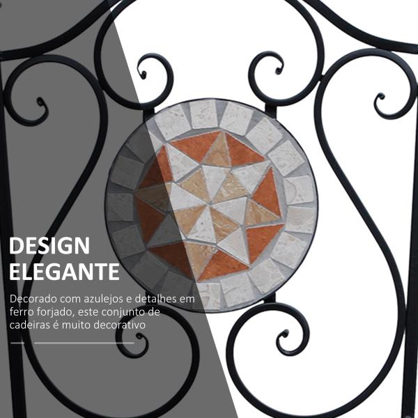 Conjunto de 2 Cadeiras Dobráveis de Jardim Cadeiras com Mosaico Carga Máxima 120 kg 50x40x94,5 cm Preto