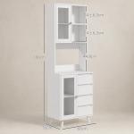 Armário de Cozinha com 2 Armários com Portas de Vidro Temperado 2 Compartimentos Abertos 4 Gavetas e Prateleiras Ajustáveis 60x35x180 cm Branco
