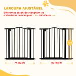 Barreira de Segurança para Cães com Largura Ajustável 74 - 80 cm e Extensões para Escadas e Portas Preto