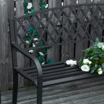 Banco de Jardim de 2 Lugares com Encosto Decorativo e Apoio para os Braços para Terraço Varanda Pátio Exterior Carga 280kg Ferro Fundido e Aço 128x58,5x89cm Preto